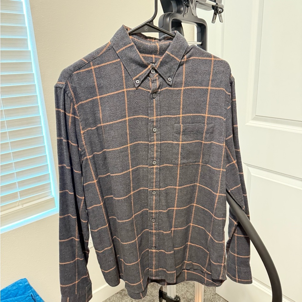 Express Charcoal and Orange Plaid Shirt